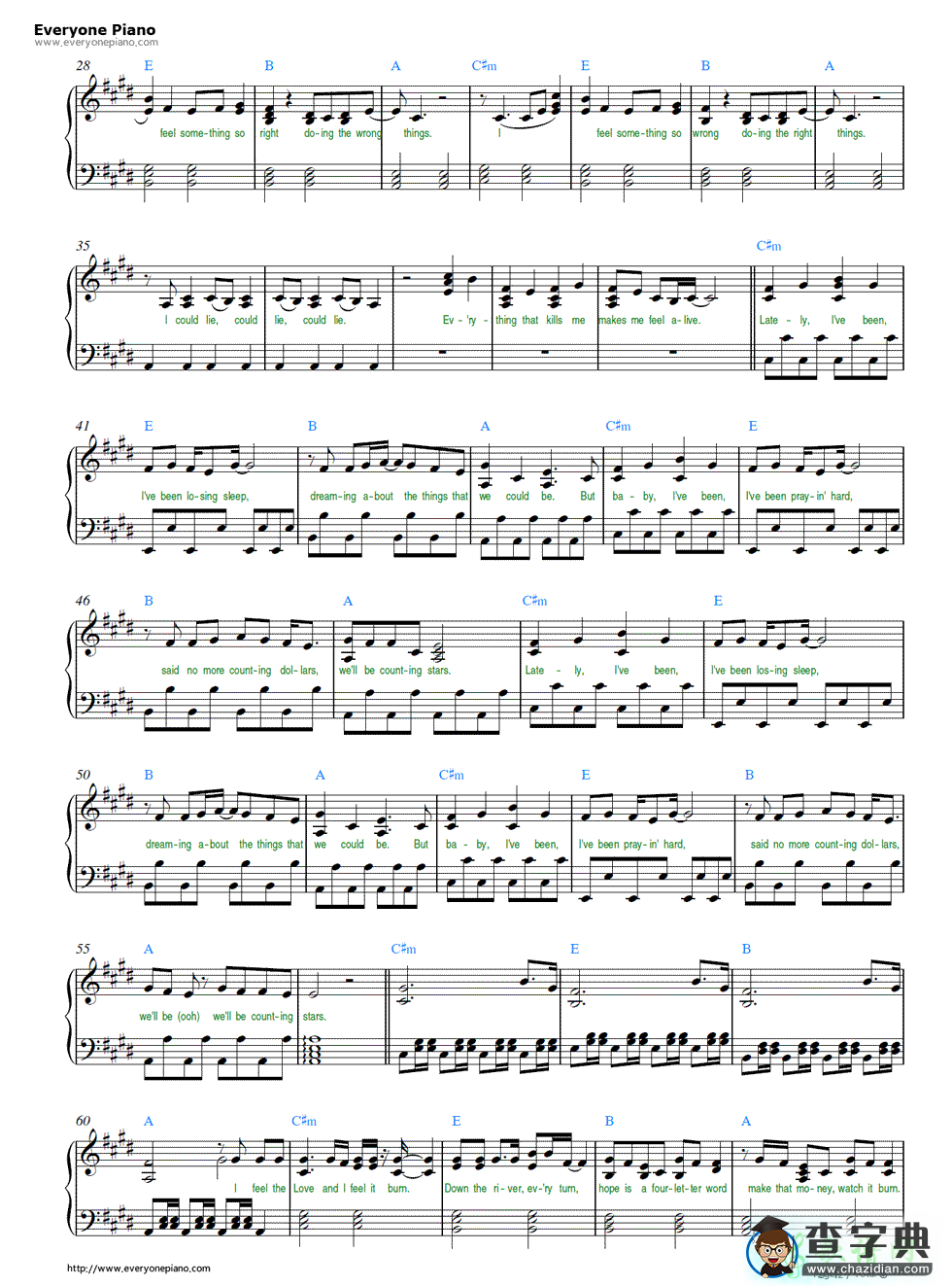 【Counting Stars钢琴谱】OneRepublic