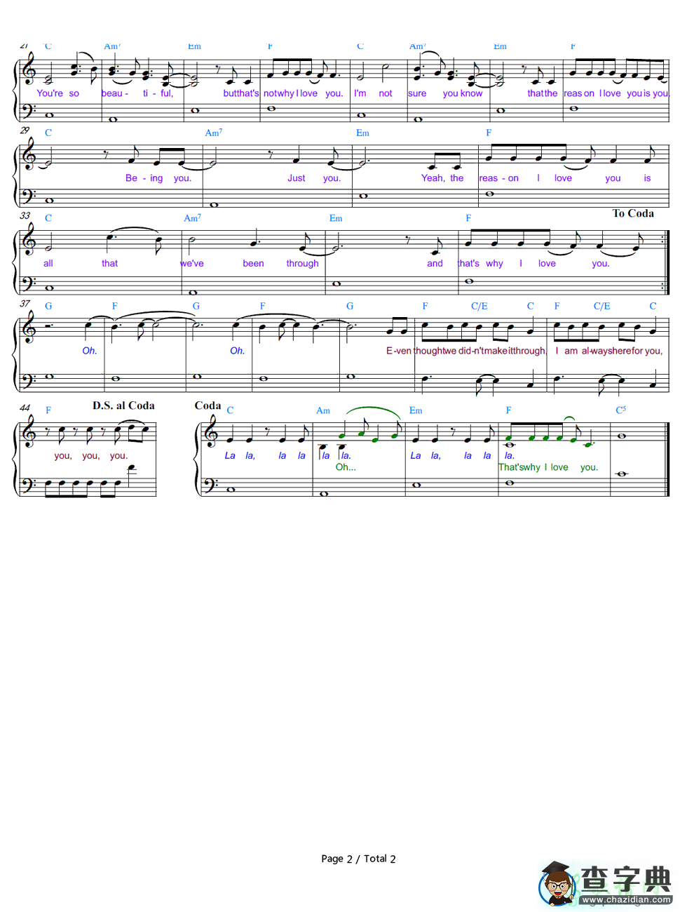 【I Love You钢琴谱】Avril Lavigne