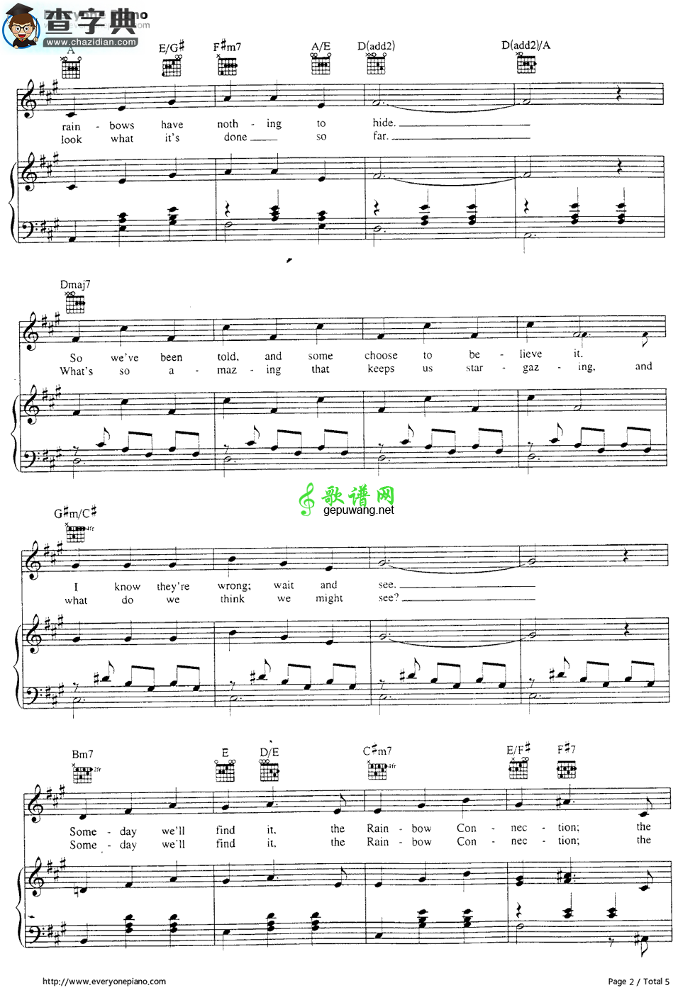 【Rainbow Connection钢琴谱】五线谱
