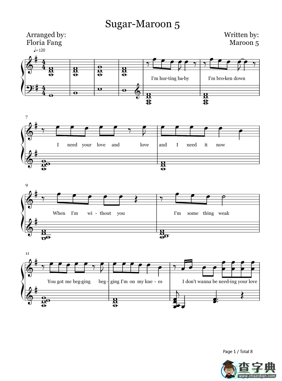 【Sugar钢琴谱】Maroon 5