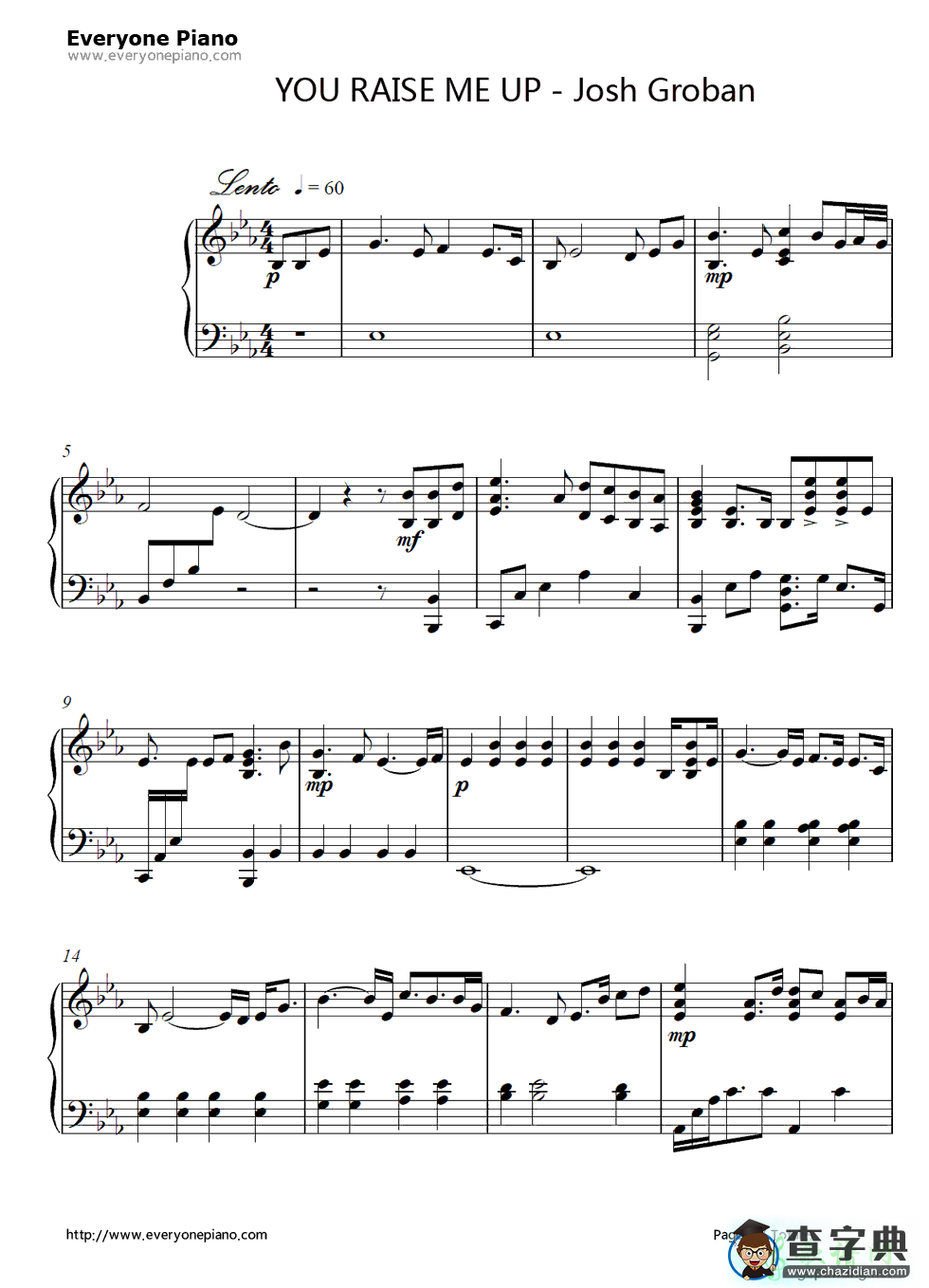 【You Raise Me Up钢琴谱】Josh Groban