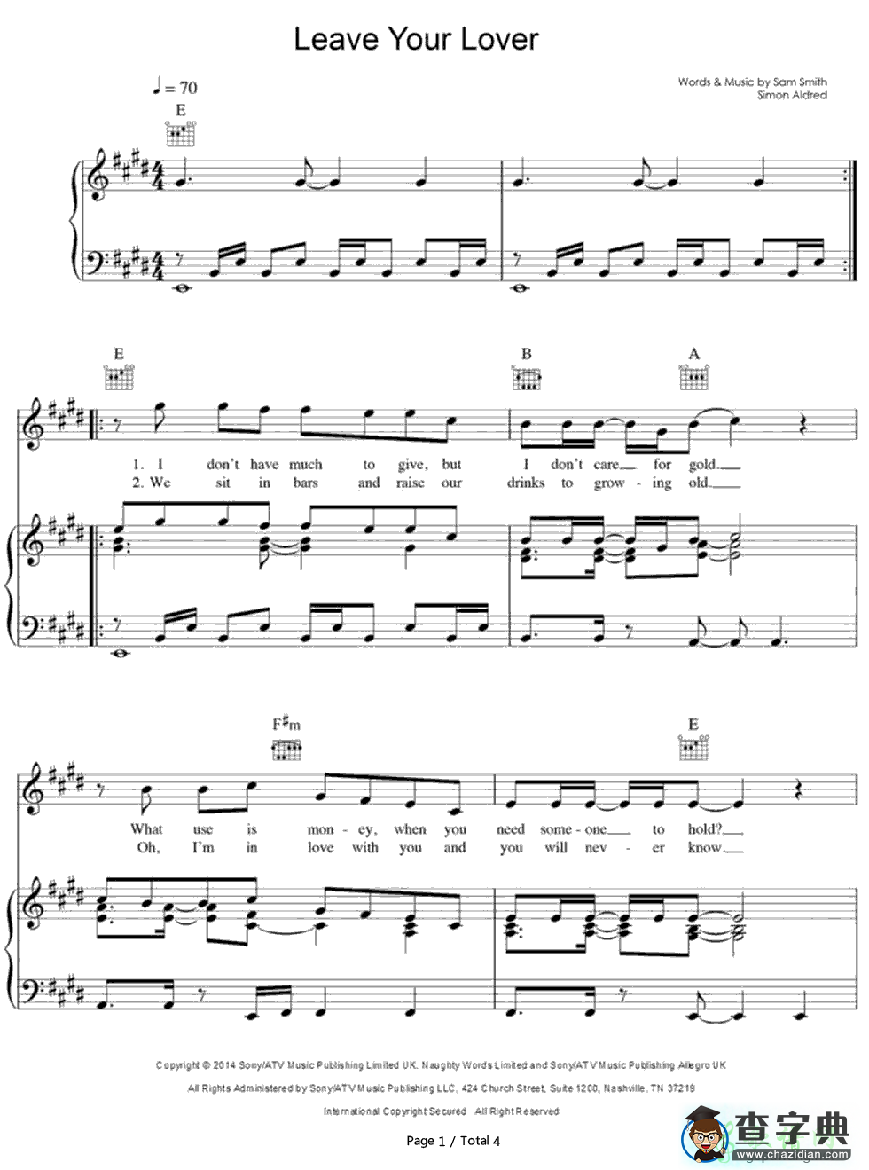 【Leave Your Lover钢琴谱】Sam Smith