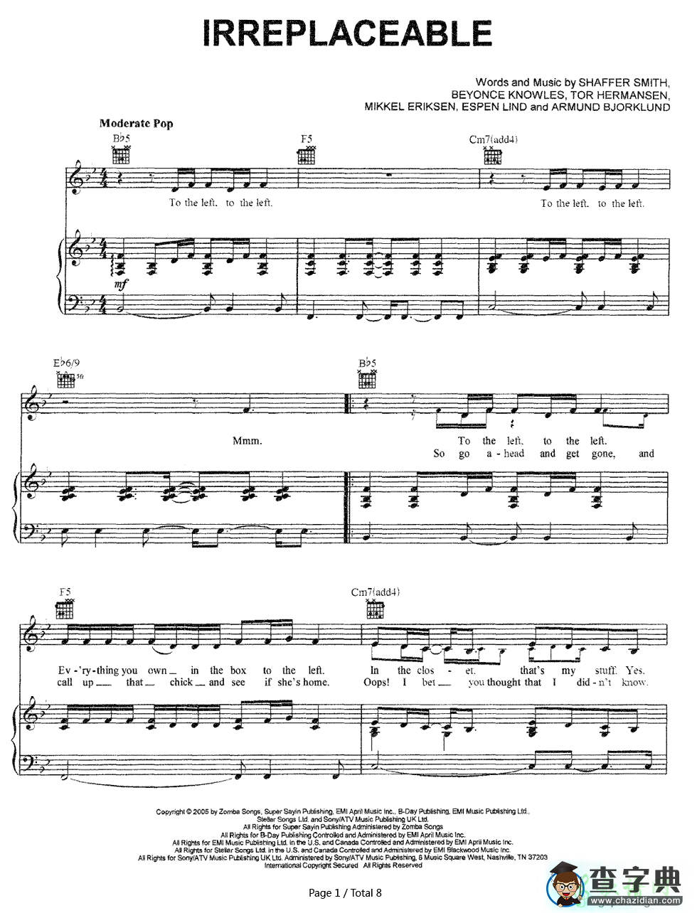 【Irreplaceable钢琴谱】Beyonce