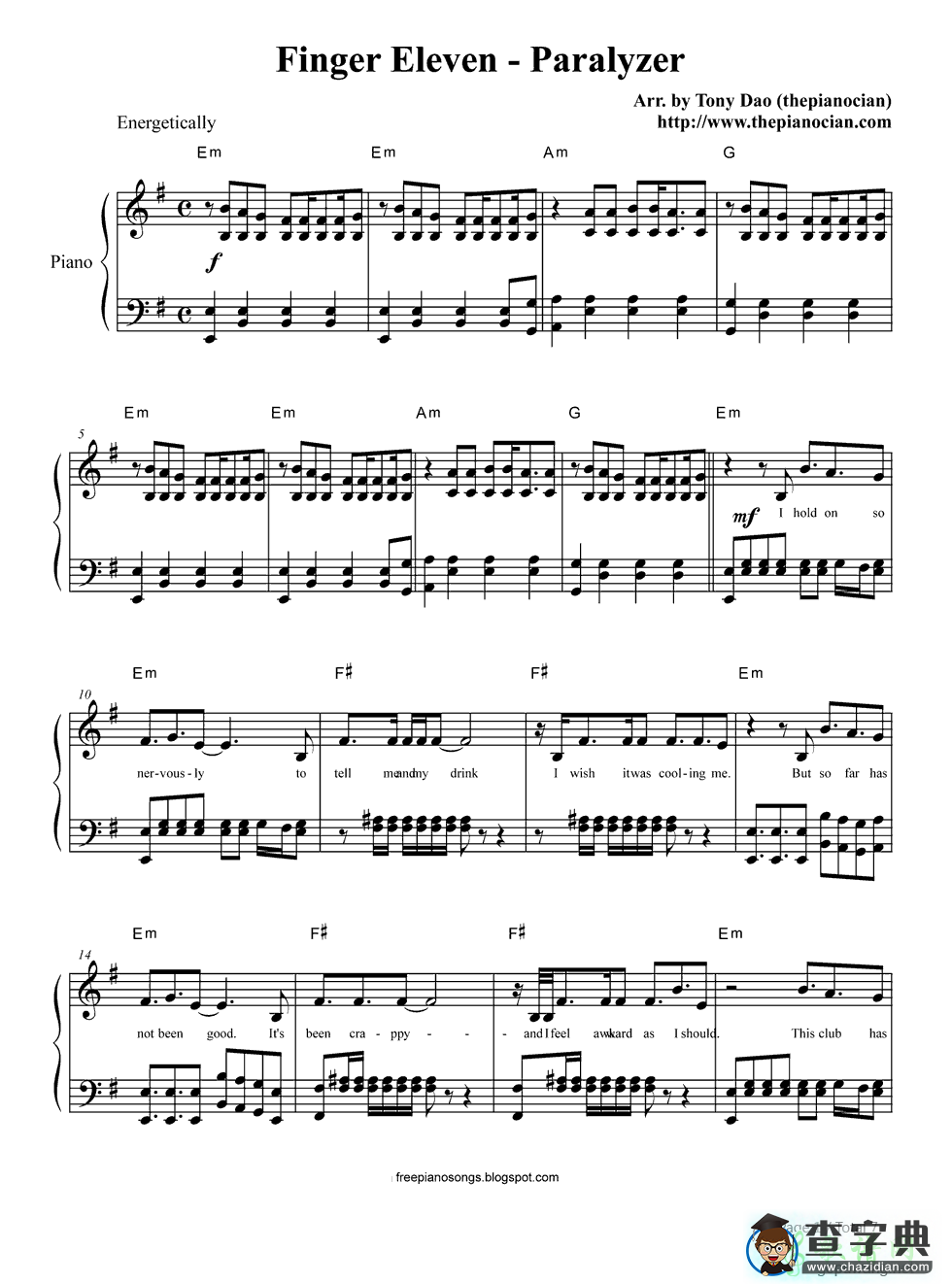 【Paralyzer钢琴谱】Finger Eleven
