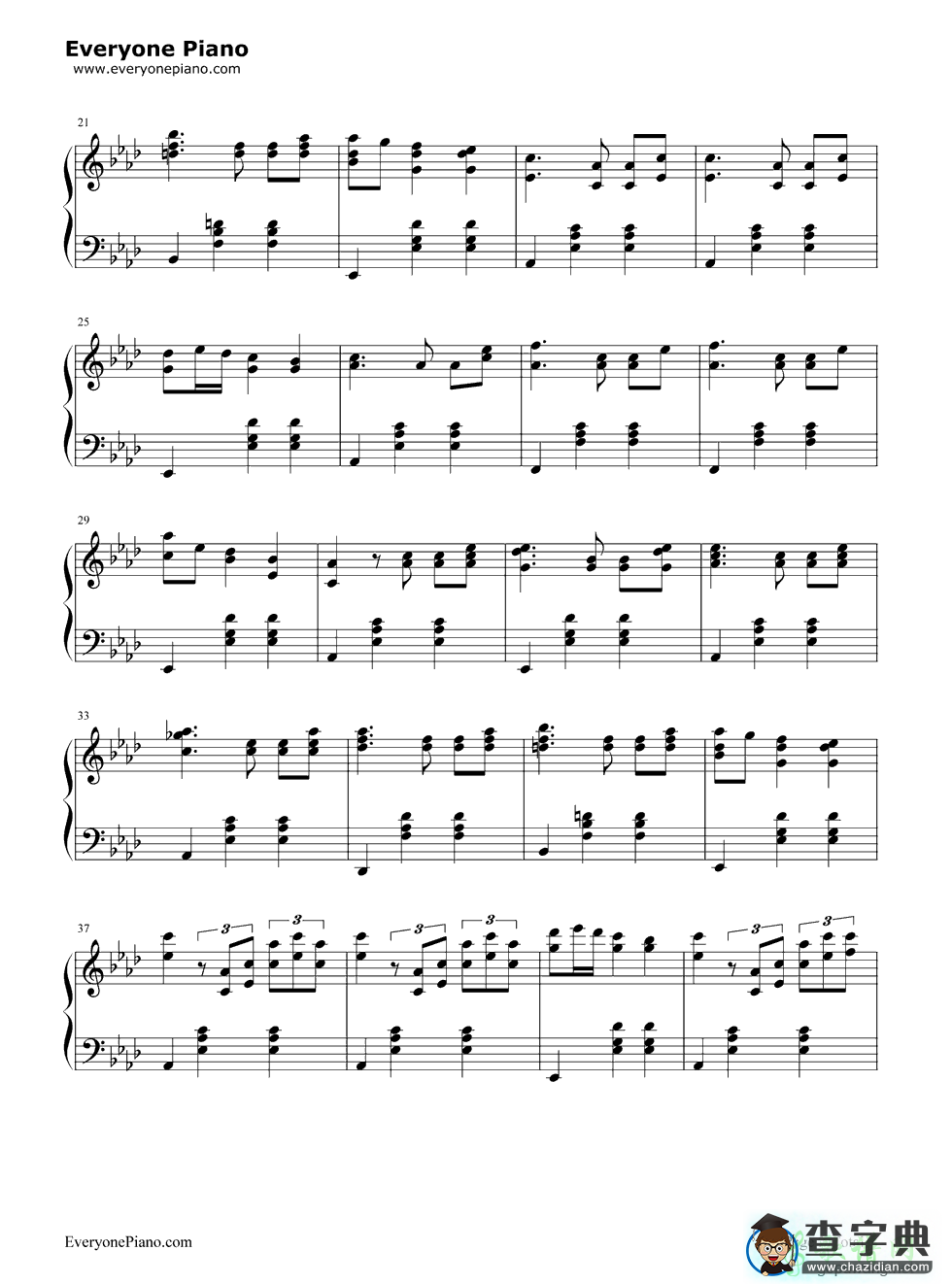 【降A大调圆舞曲钢琴谱】降A大调圆舞曲钢琴简谱五线谱