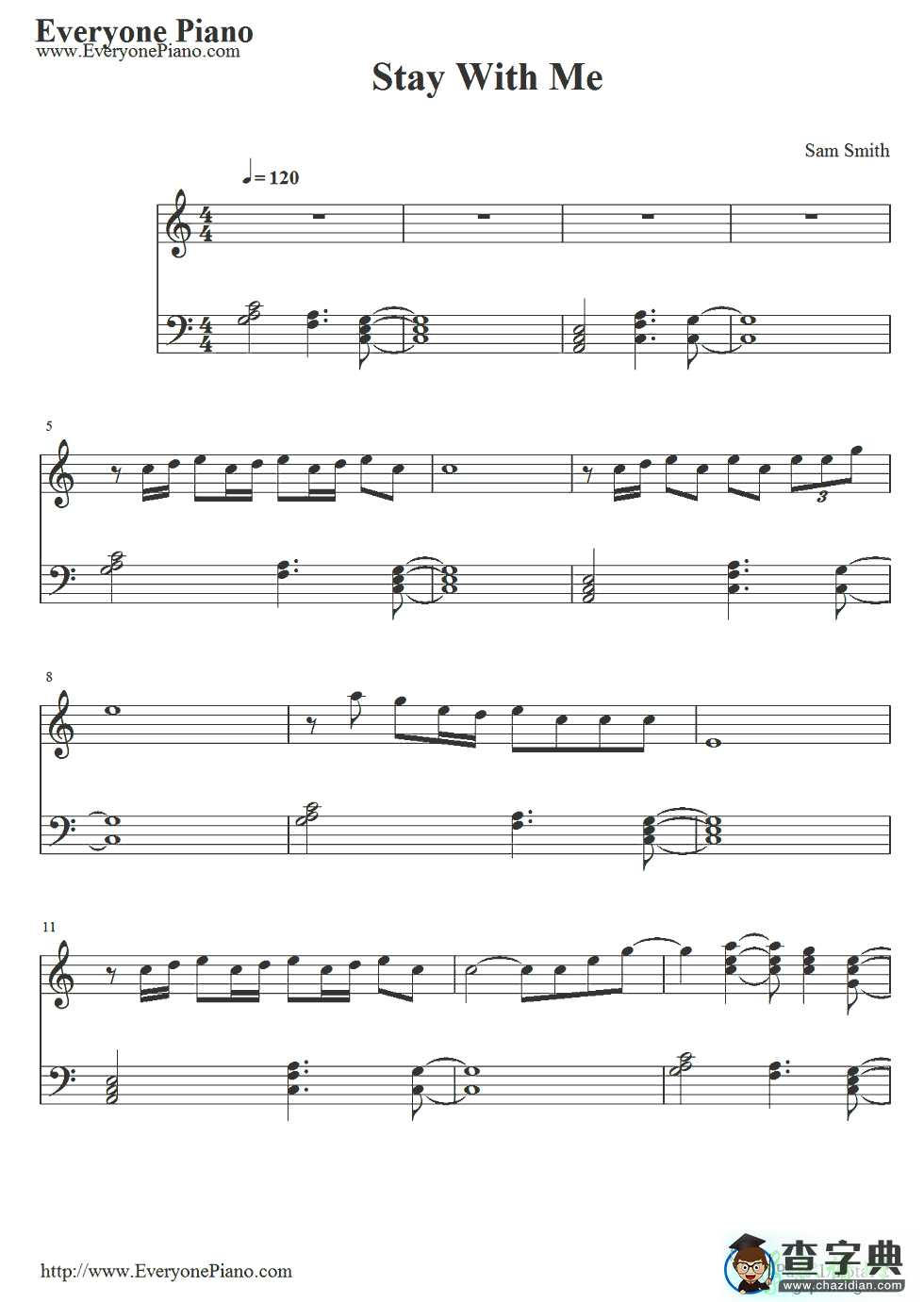 【Stay with Me钢琴谱】Sam Smith