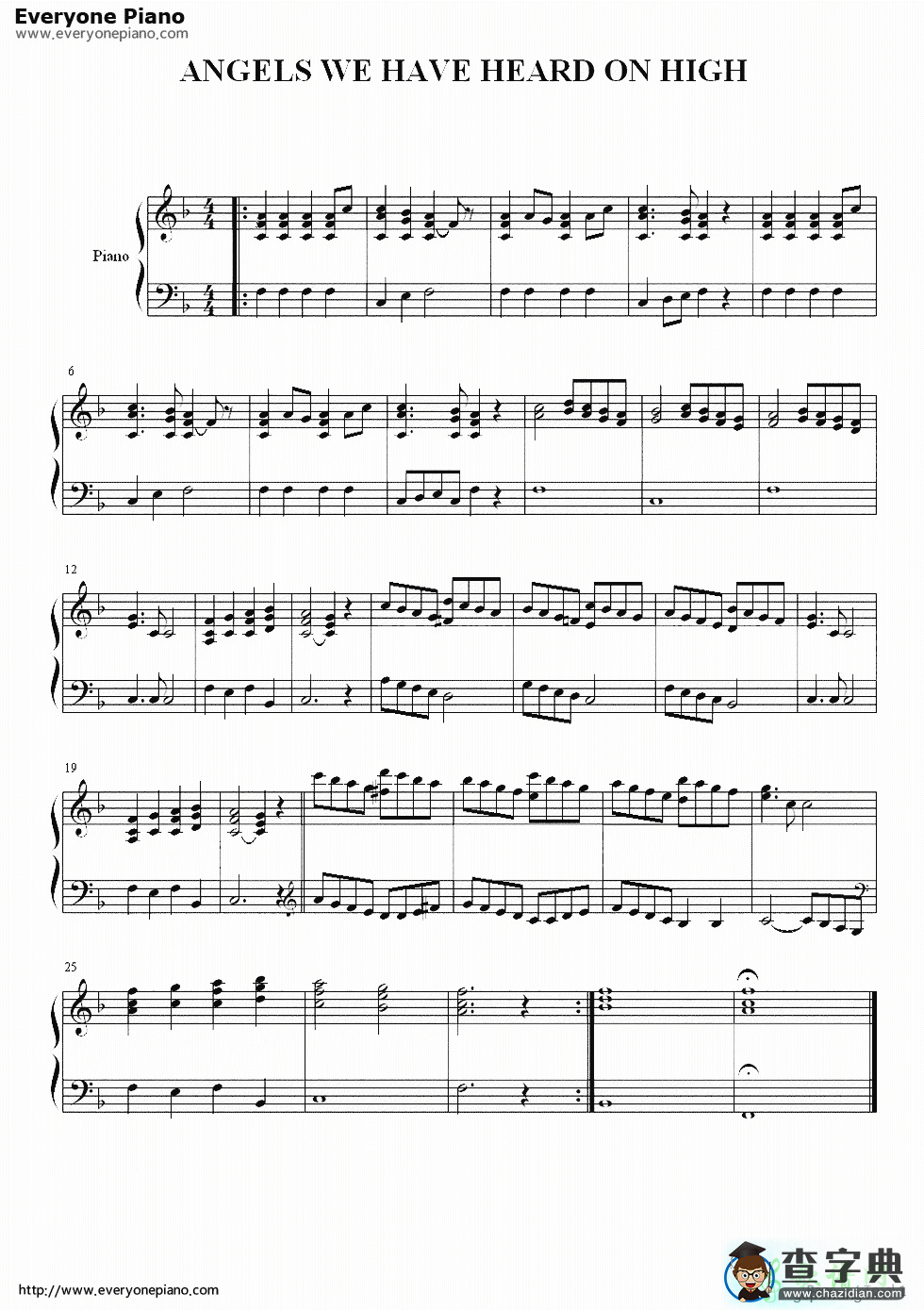 【Angels We Have Heard on High钢琴谱】简谱