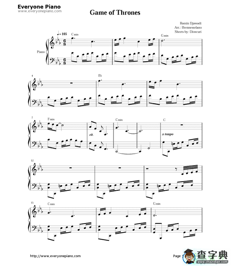 【game of thrones钢琴谱】Ramin Djawadi