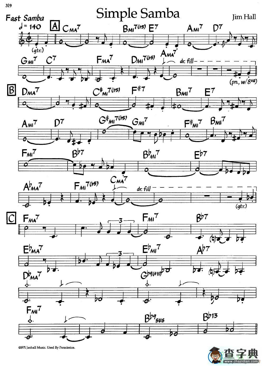 【Simple Samba钢琴谱】五线谱