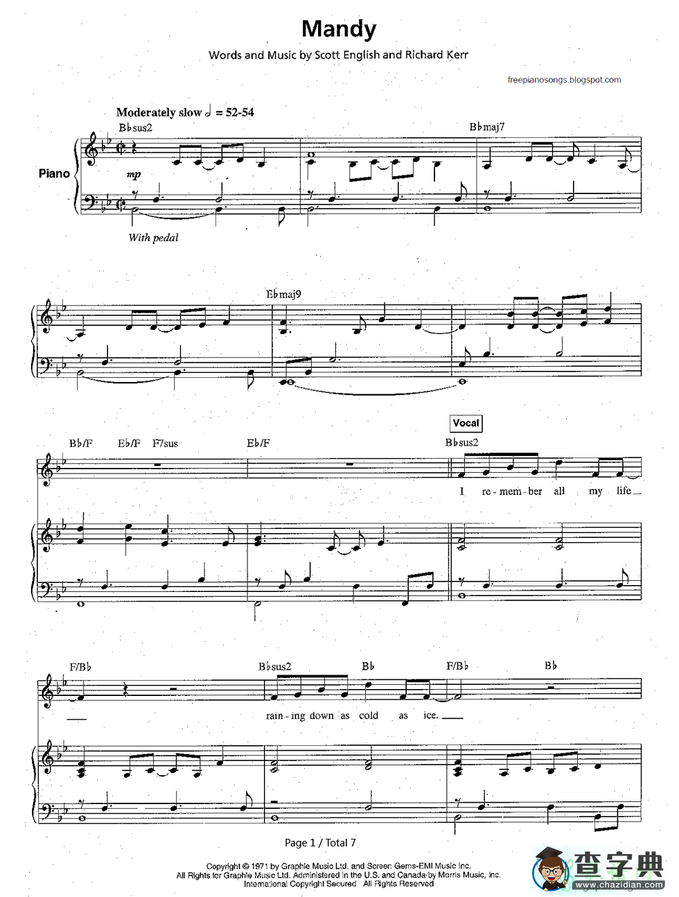 【Mandy钢琴谱】Barry Manilow