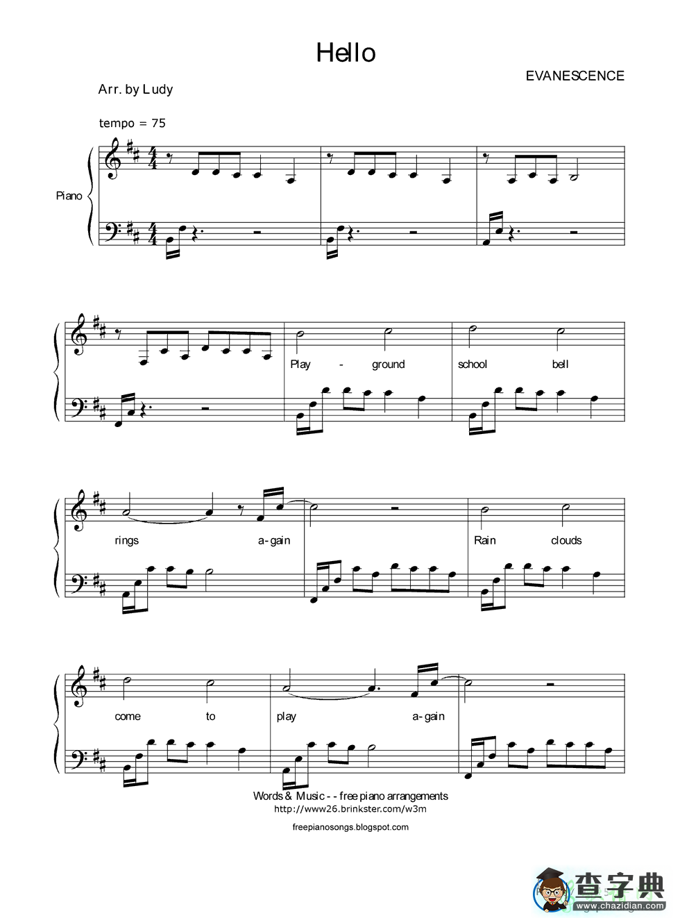 【Hello钢琴谱】Evanescence