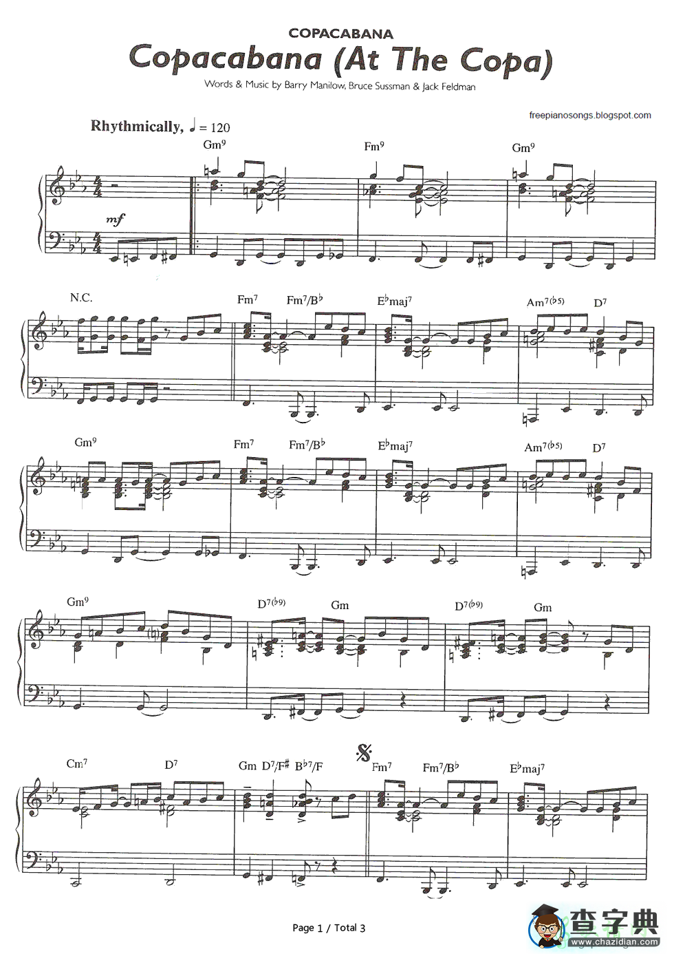 【Copacabana钢琴谱】Barry Manilow