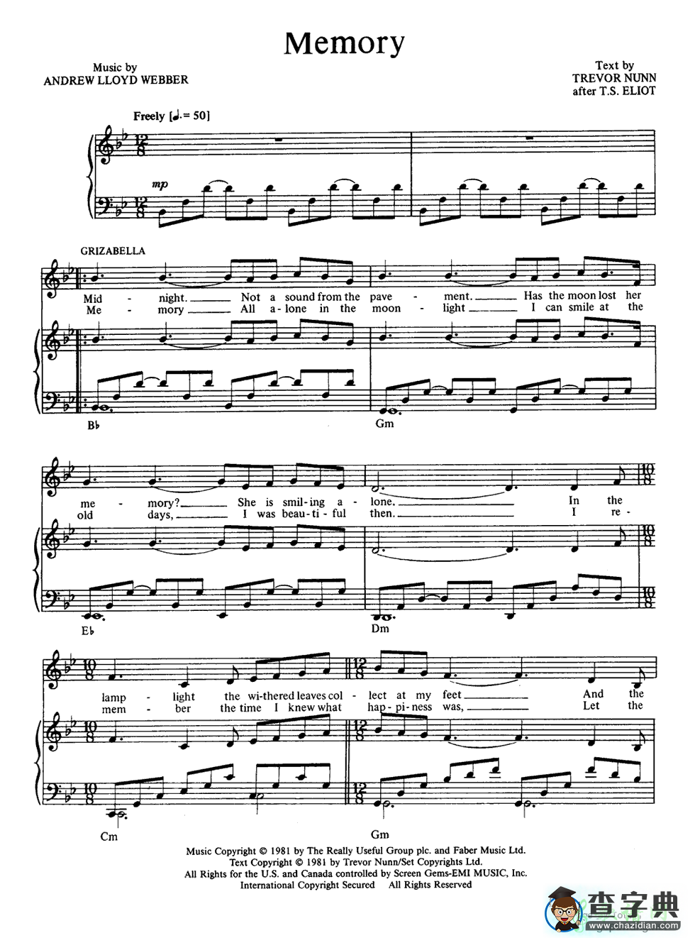 【Memory钢琴谱】Grizabella