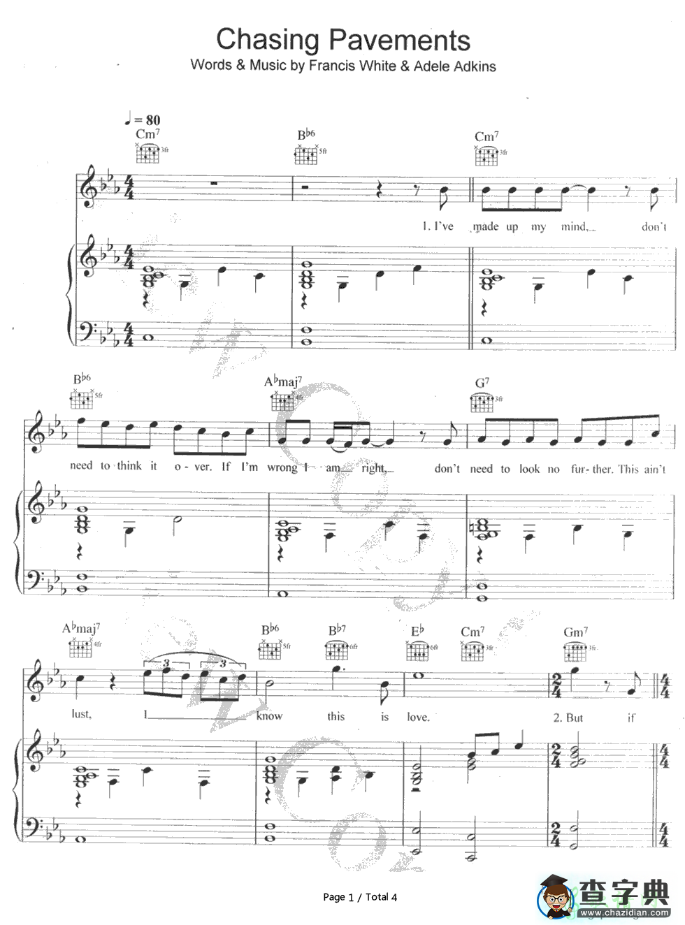 【Chasing Pavements钢琴谱】Adele