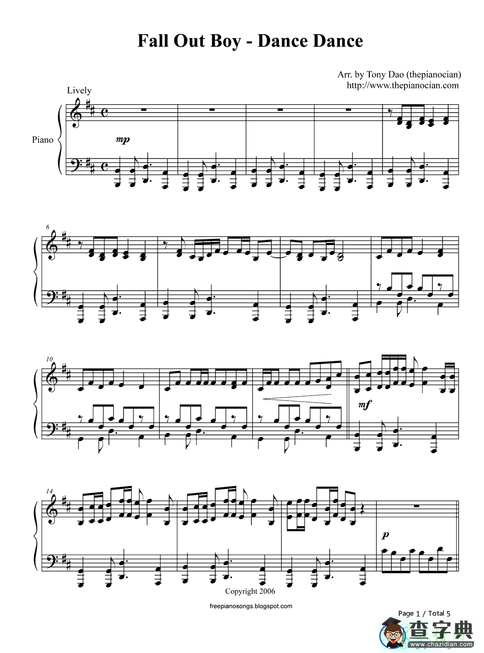 【Dance, Dance钢琴谱】Fall Out Boy