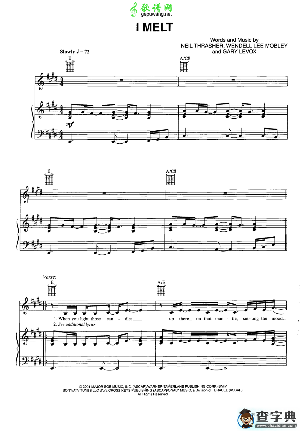 【I Melt钢琴谱】Rascal Flatts