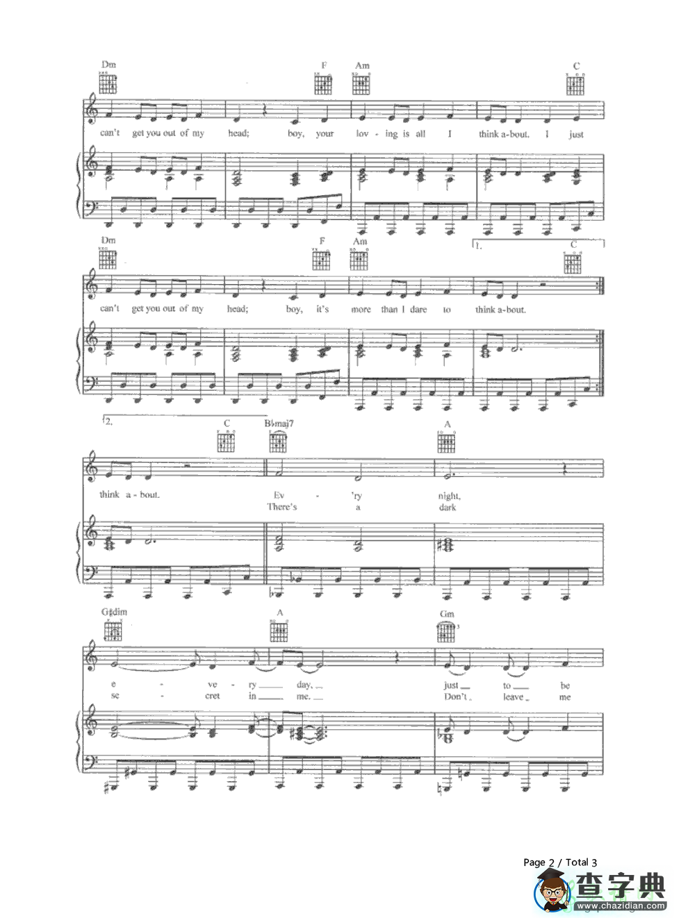 【Cant Get You Out of My Head钢琴谱】五线谱
