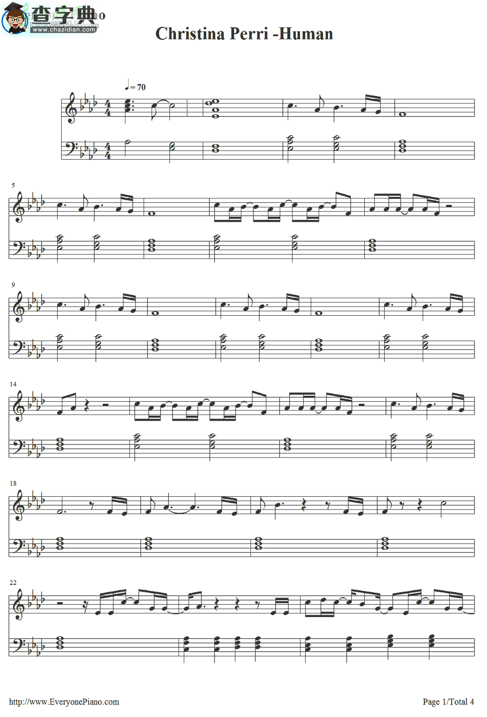 【Human钢琴谱】Christina Perri