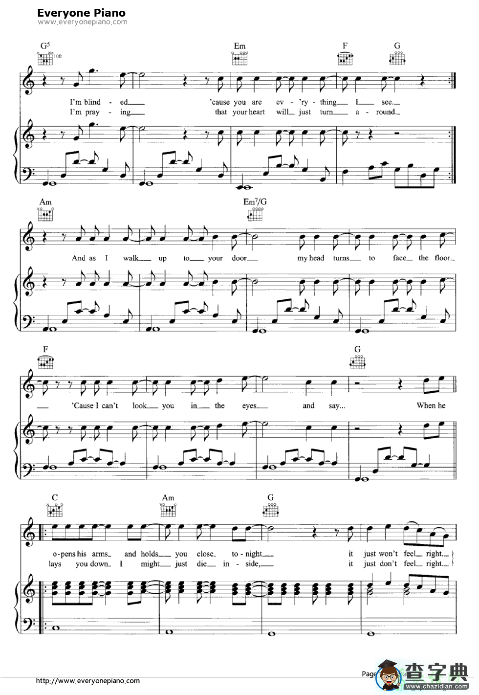 【More Than This钢琴谱】One Direction