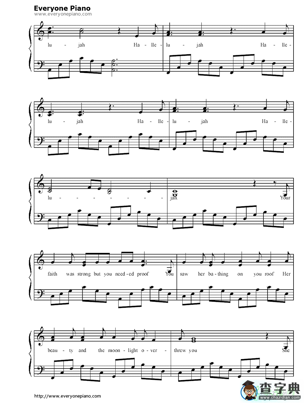 【Hallelujah钢琴谱】Jeff Buckley