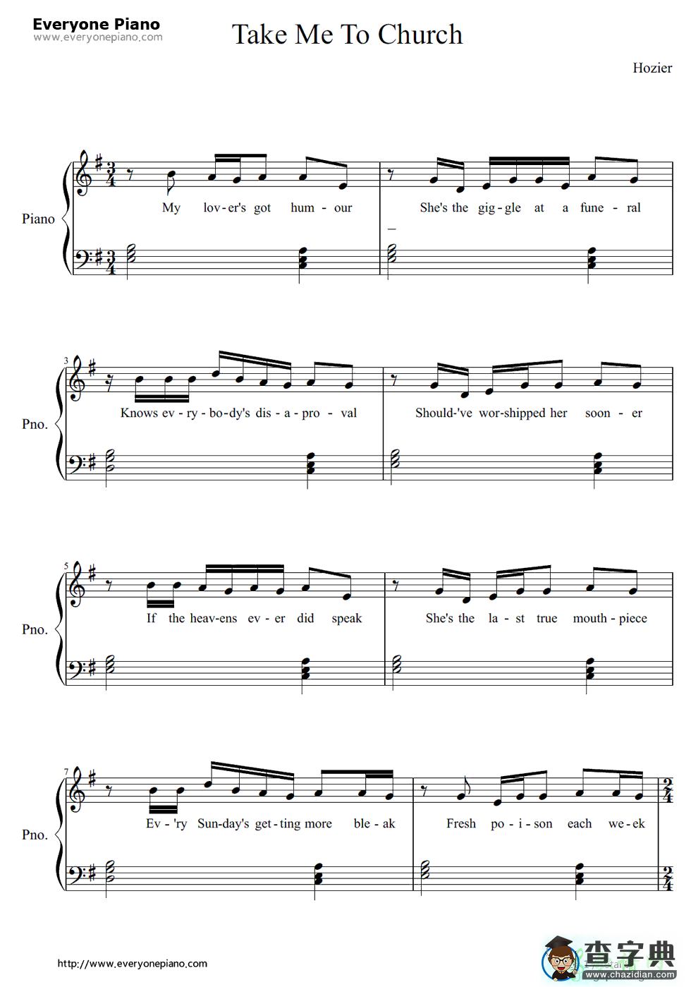 【Take Me to Church钢琴谱】Hozier