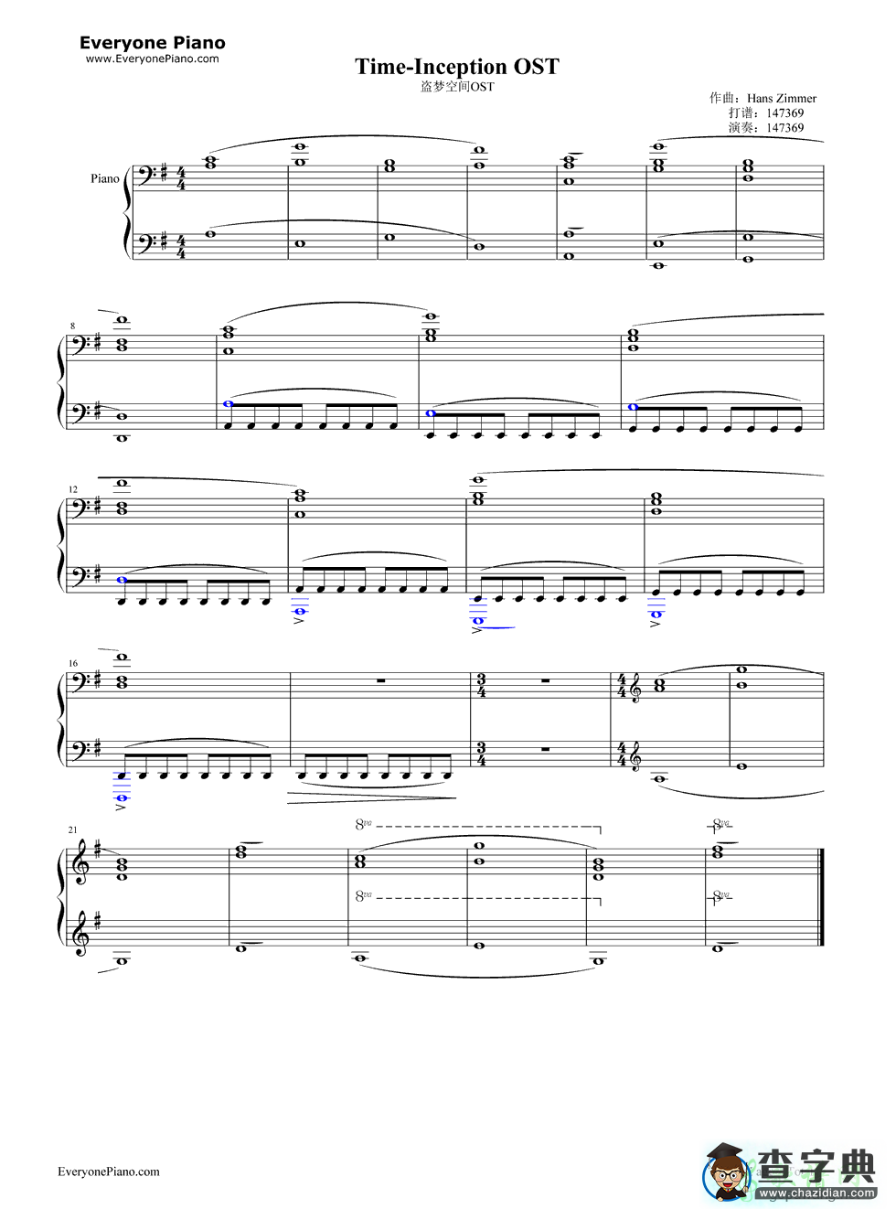 【Time钢琴谱】Hans Zimmer