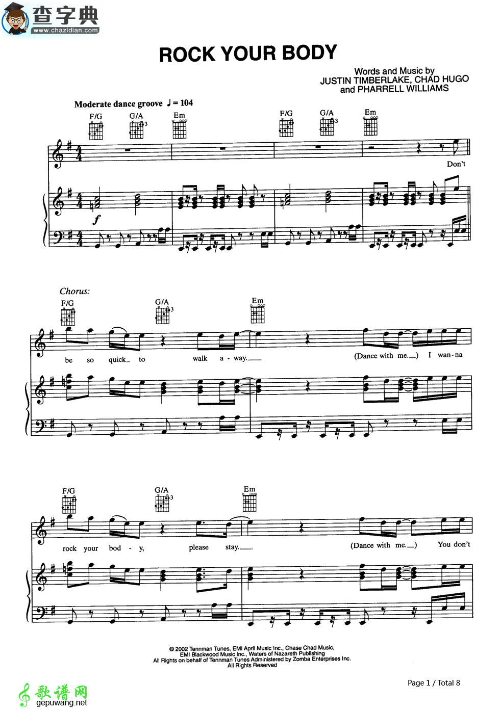 【Rock Your Body钢琴谱】Justin Timberlake