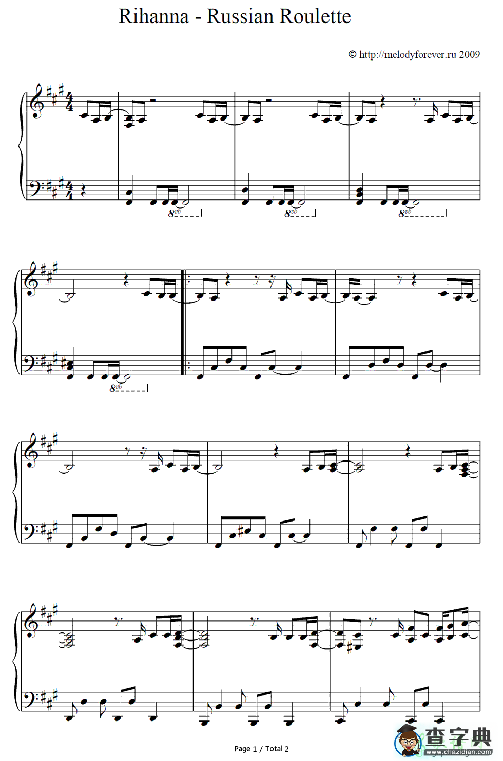 【Russian Roulette钢琴谱】Rihanna