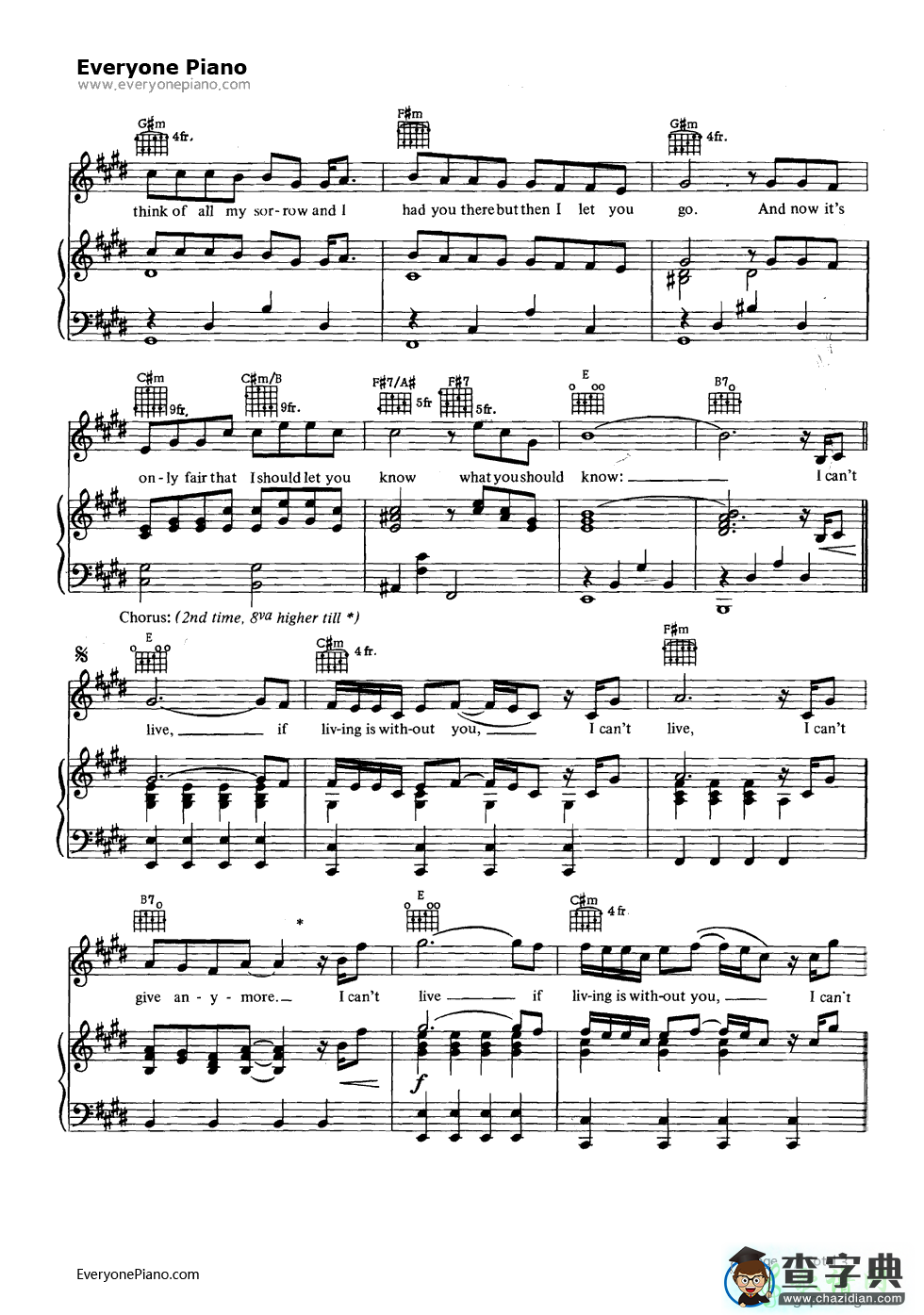 【Without You钢琴谱】Harry Nilsson