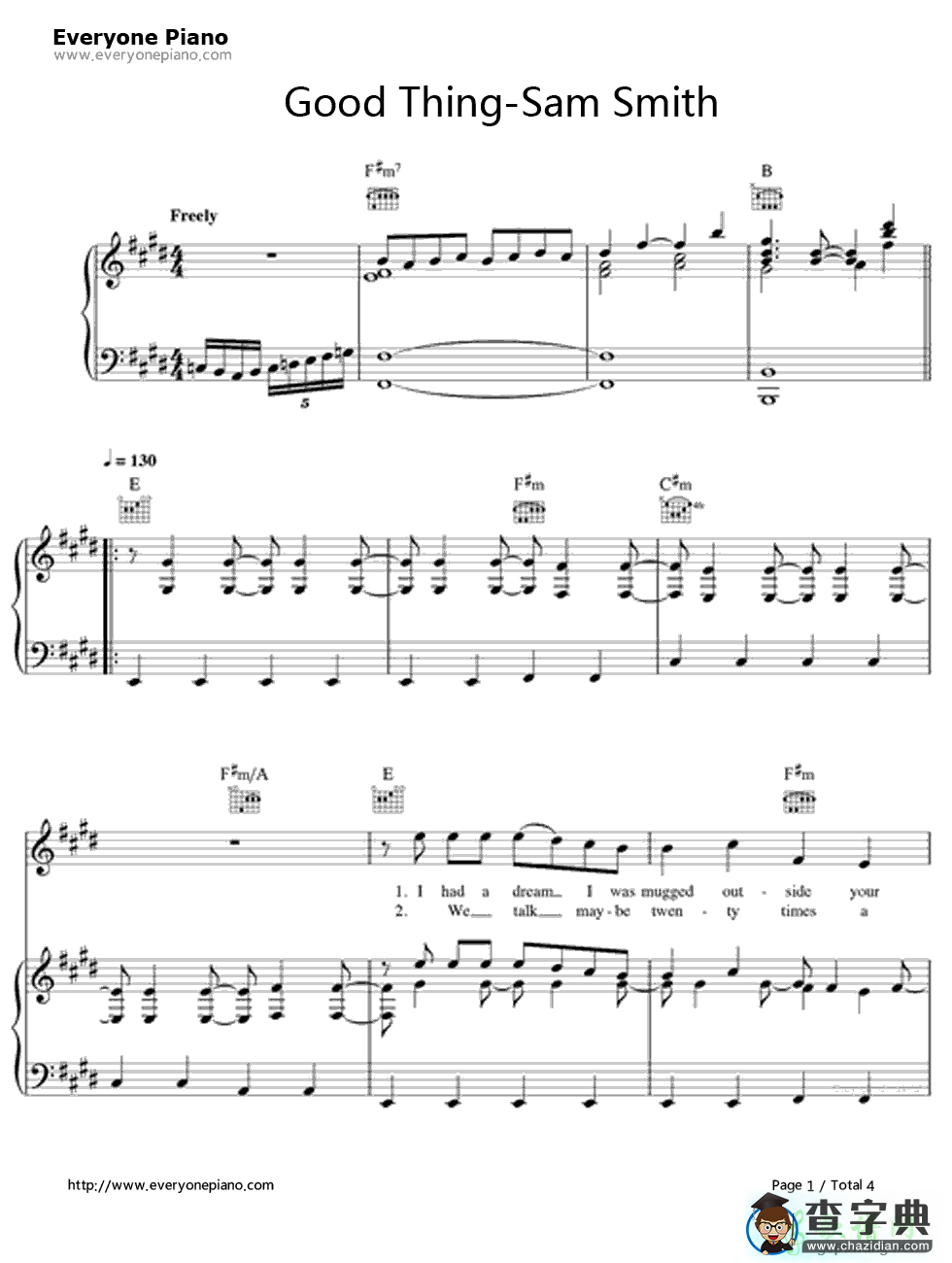 【Good Thing钢琴谱】Sam Smith