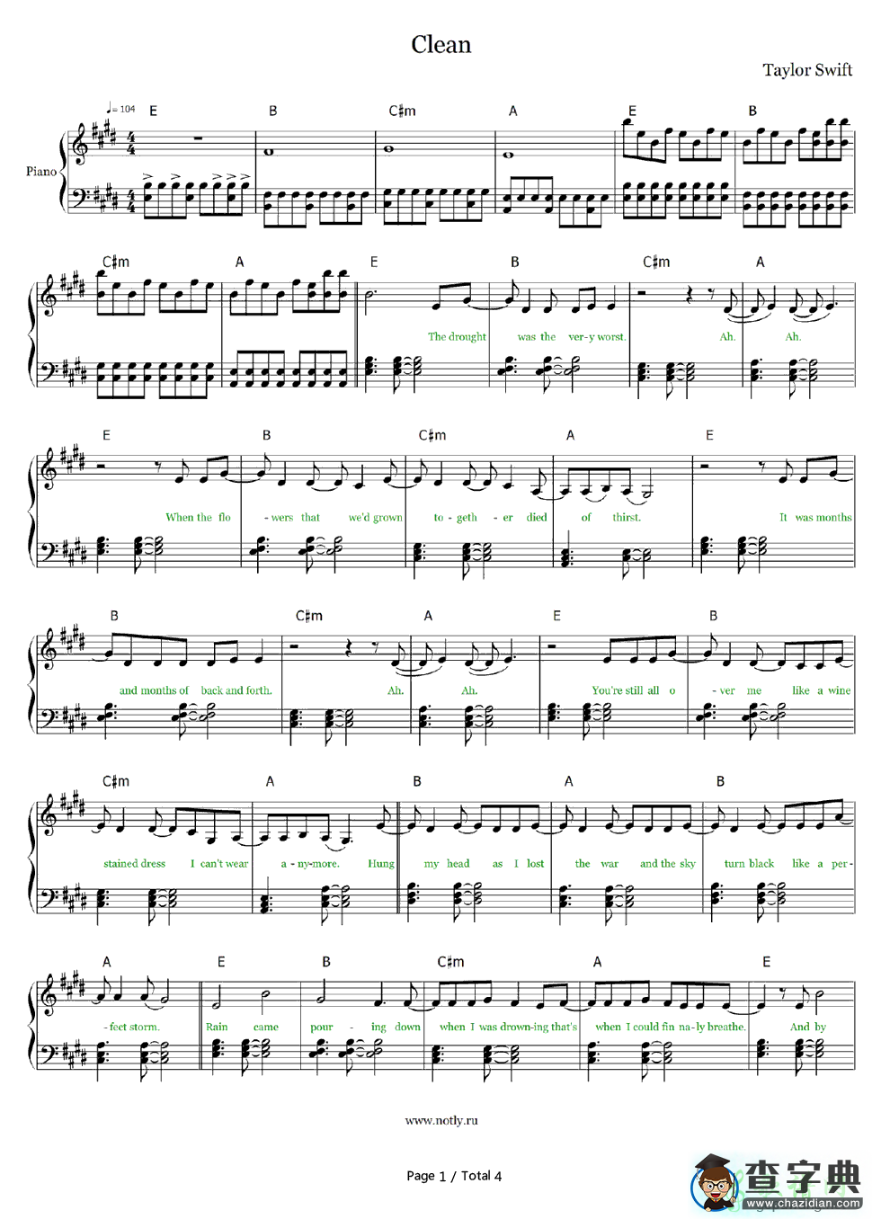 【Clean钢琴谱】Taylor Swift