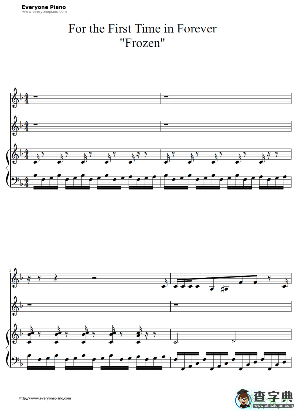 【For the First Time in Forever钢琴谱】冰雪奇缘插曲钢琴简谱