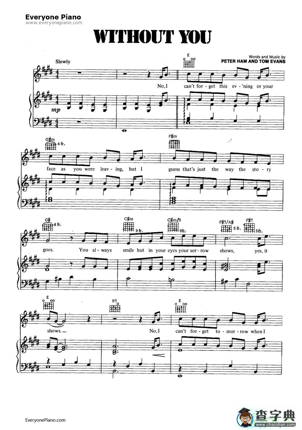 【Without You钢琴谱】Harry Nilsson