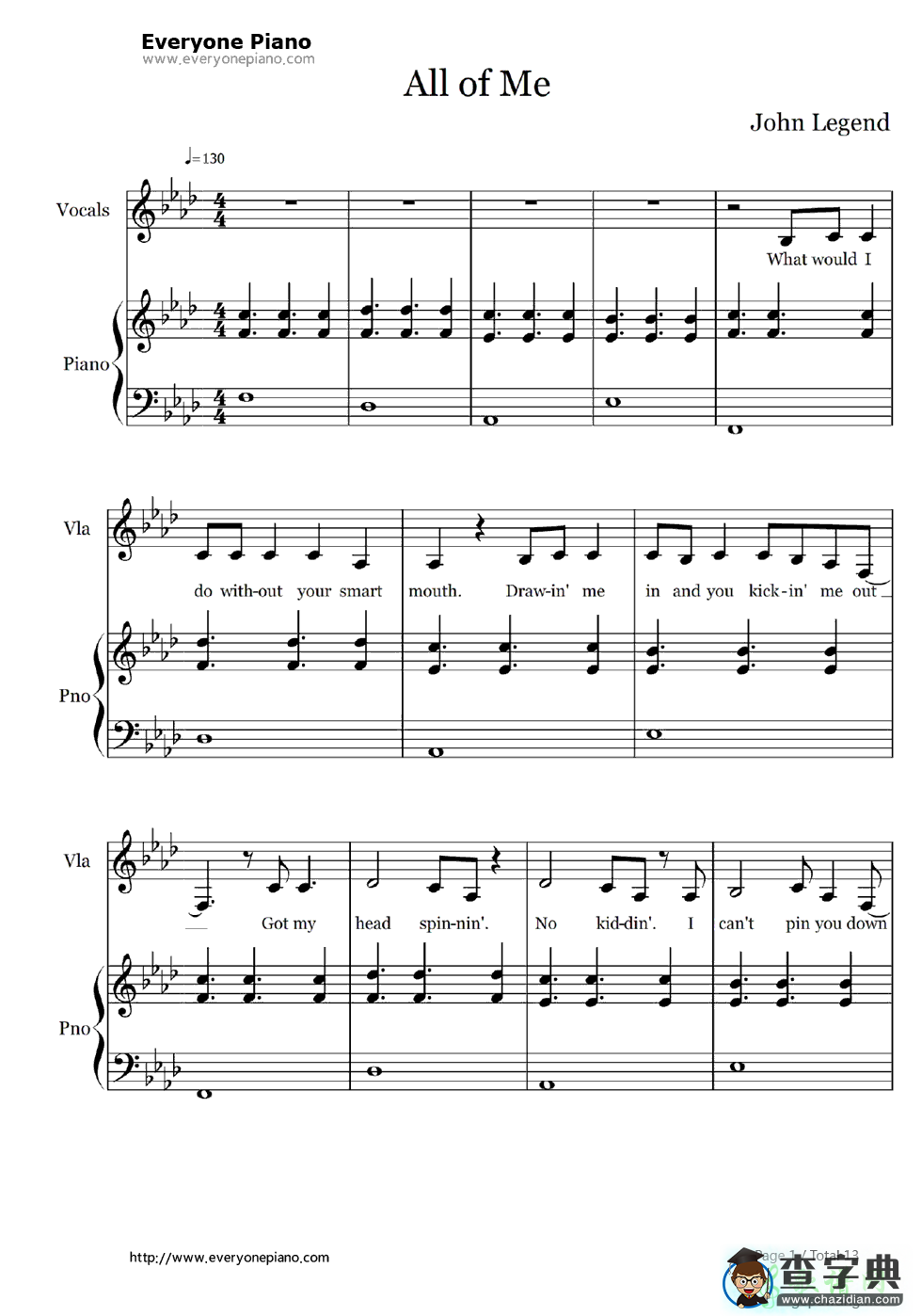 All of Me钢琴谱_John Legend
