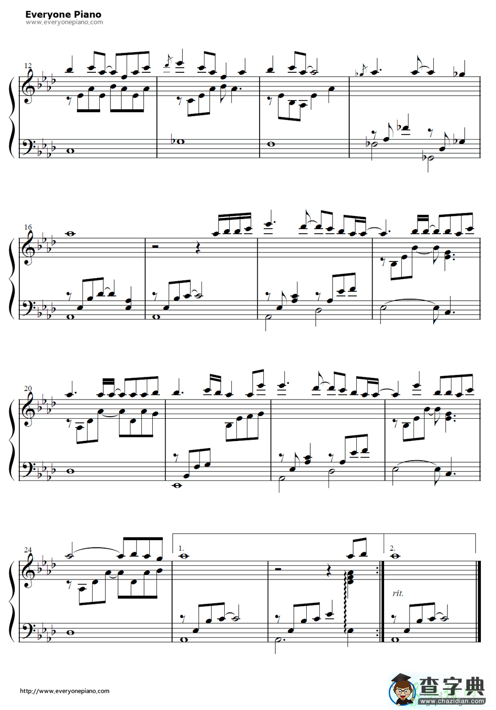 【银色钢琴谱】《AIR》插曲钢琴简谱