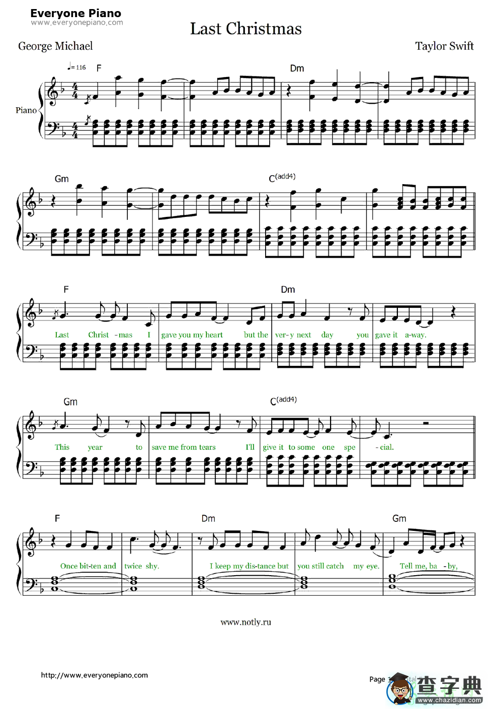 【Last Christmas钢琴谱】Taylor Swift