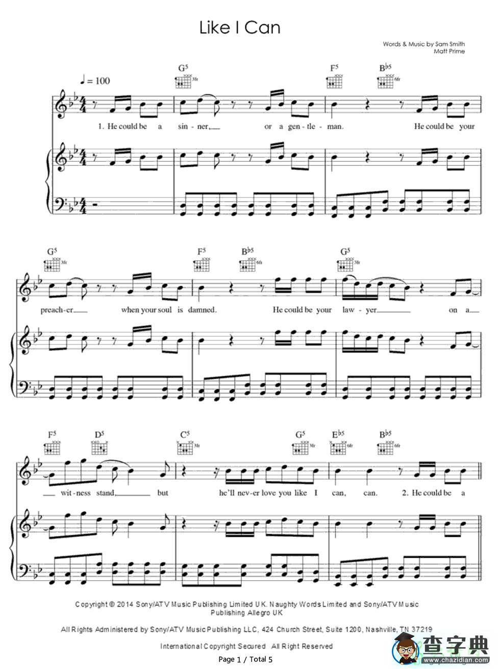 【Like I Can钢琴谱】Sam Smith