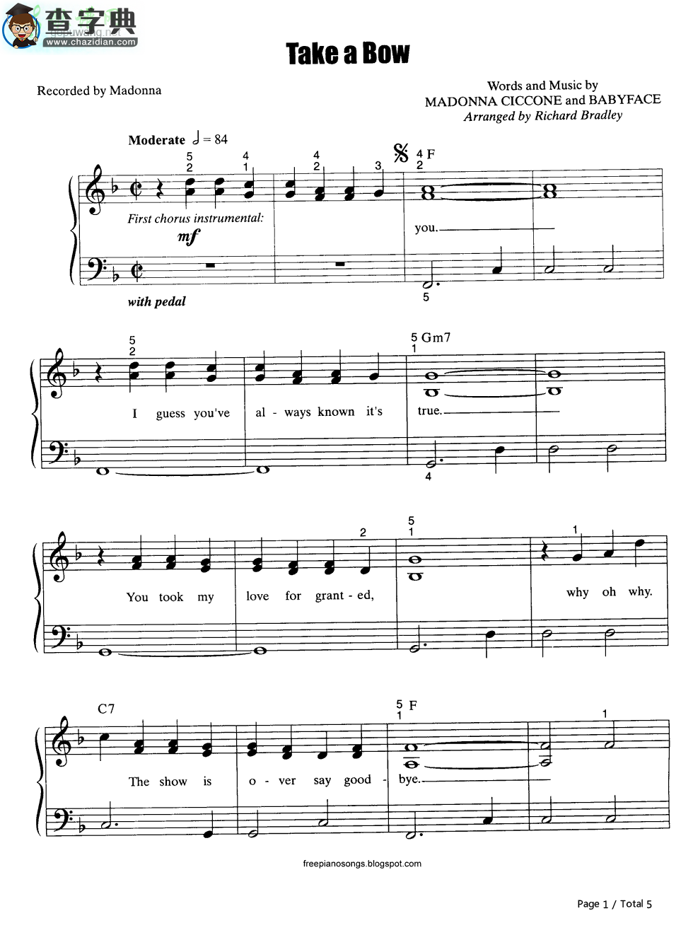 Take a Bow钢琴谱_Madonna