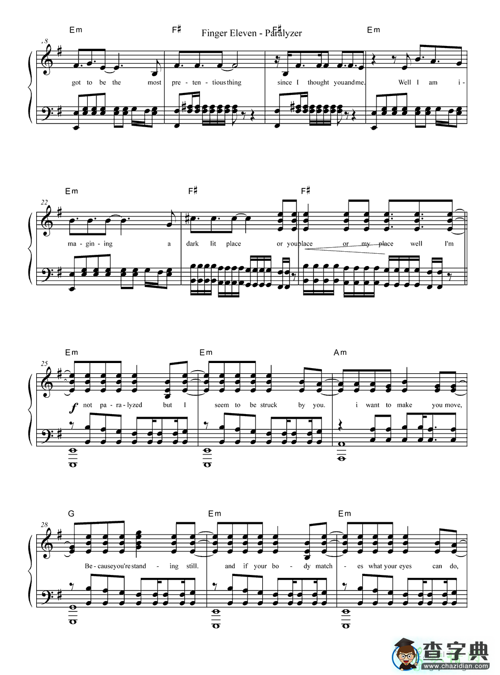 【Paralyzer钢琴谱】Finger Eleven