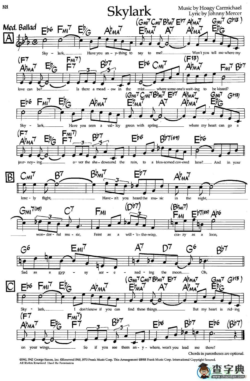 【Skylark钢琴谱】五线谱
