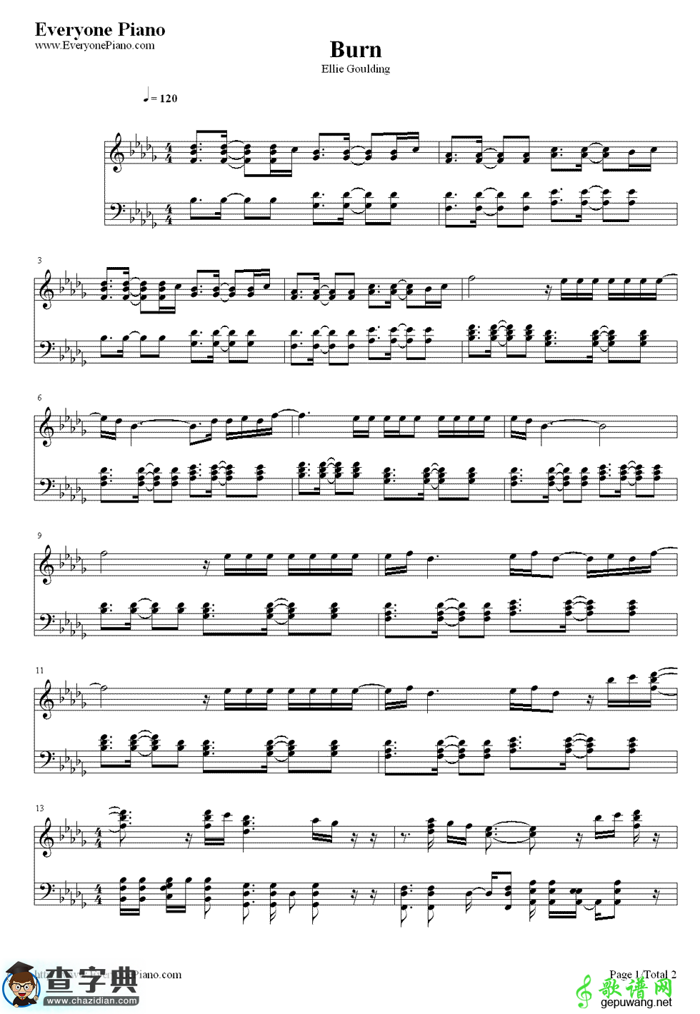 【Burn钢琴谱】Ellie Goulding