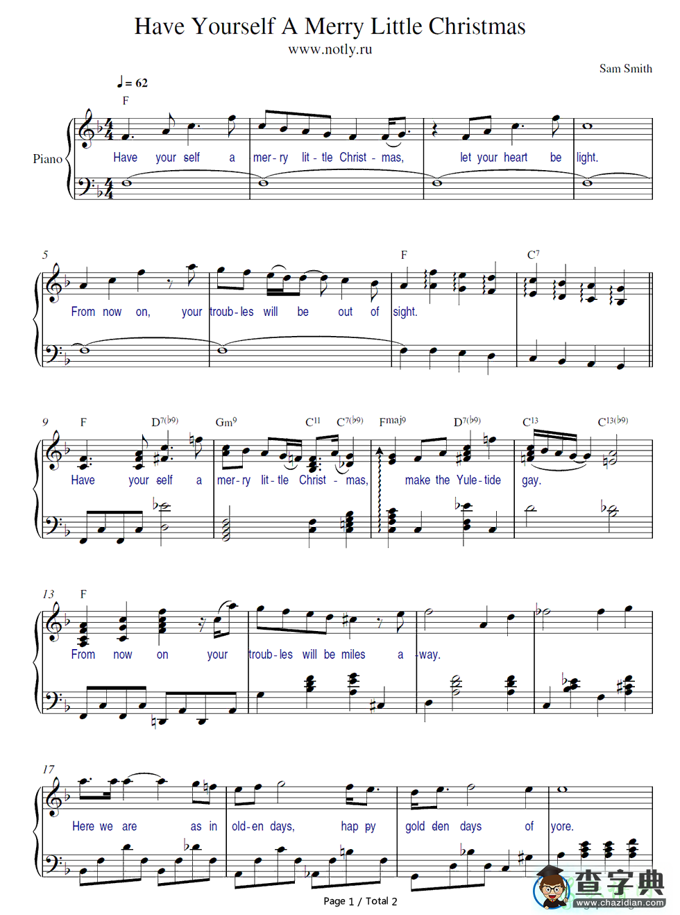 【Have Yourself A Merry Little Christmas钢琴谱】五线谱