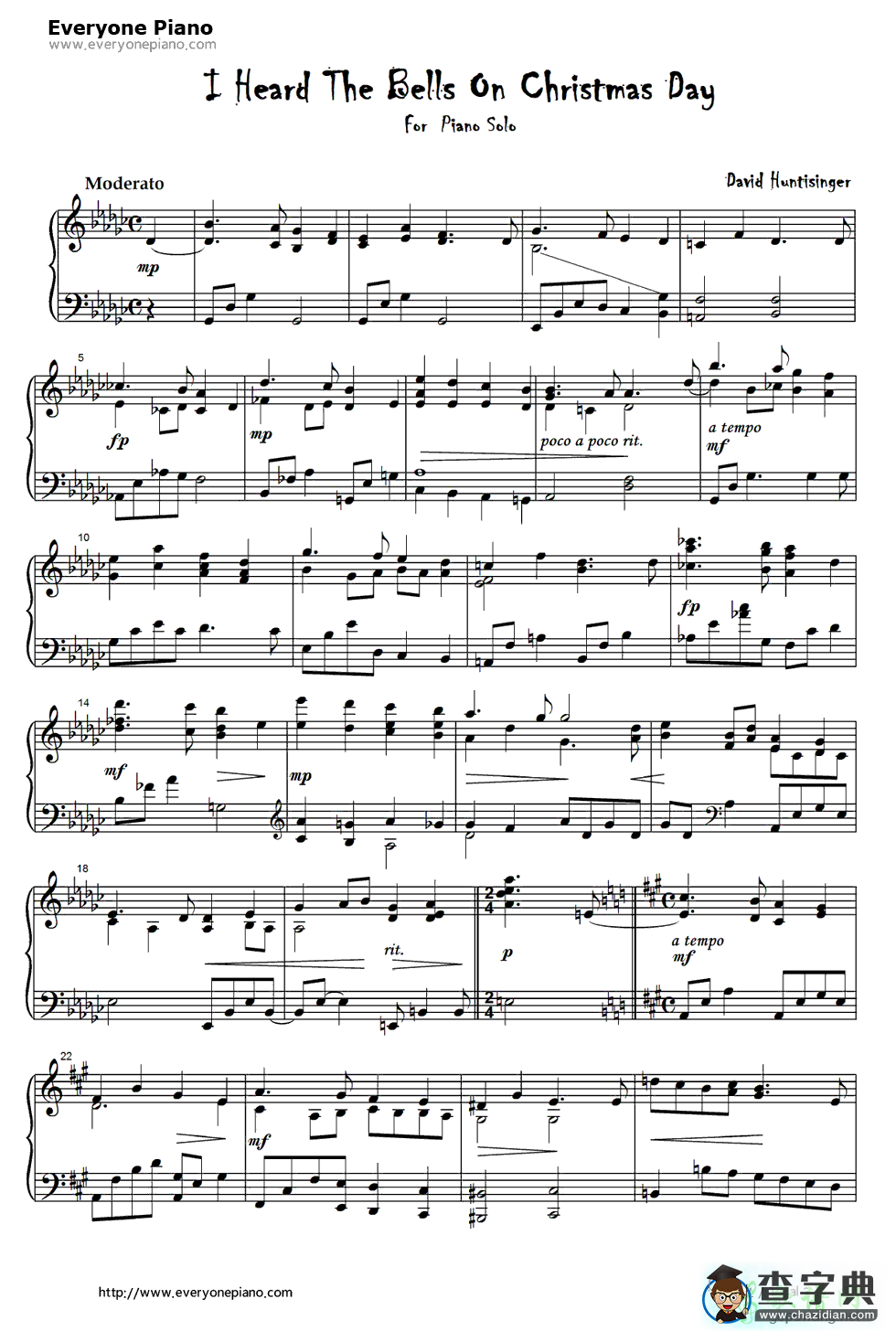 【I Heard the Bells on Christmas Day钢琴谱】五线谱