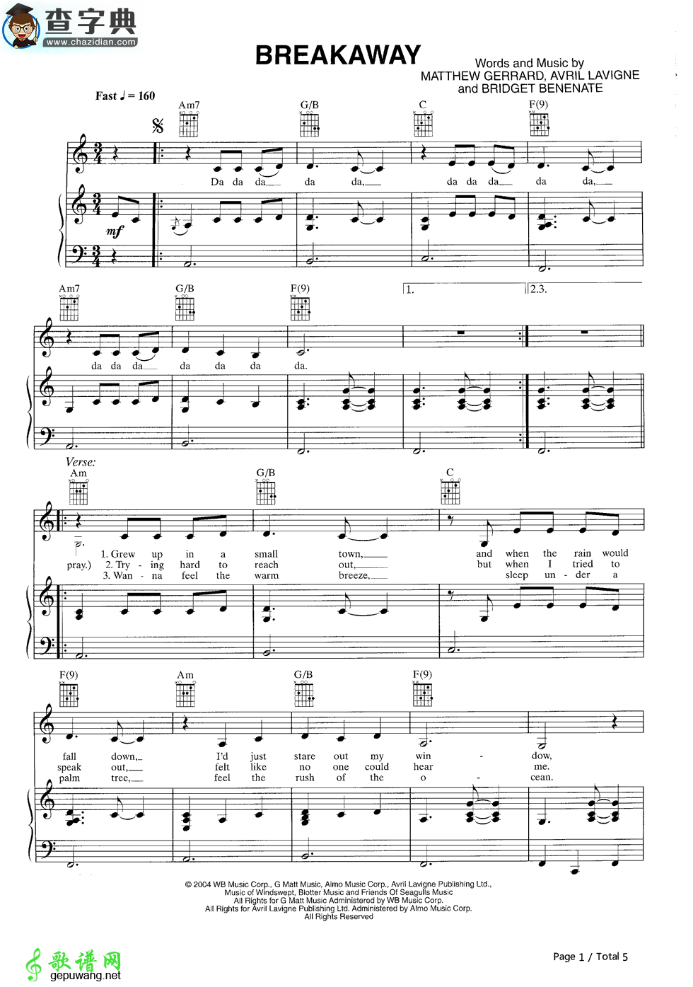 Breakaway钢琴谱_Kelly Clarkson