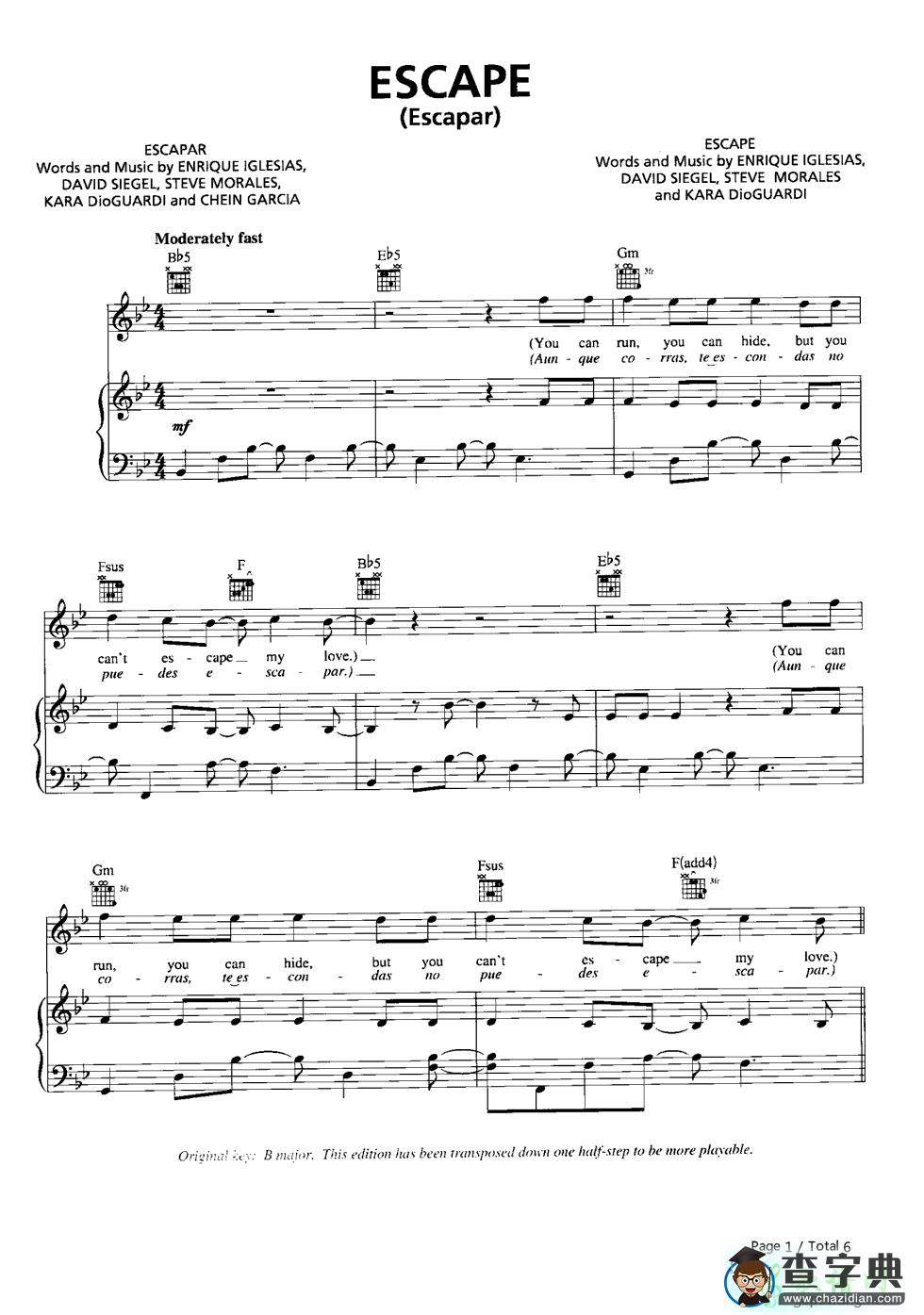【Escape钢琴谱】Enrique Iglesias