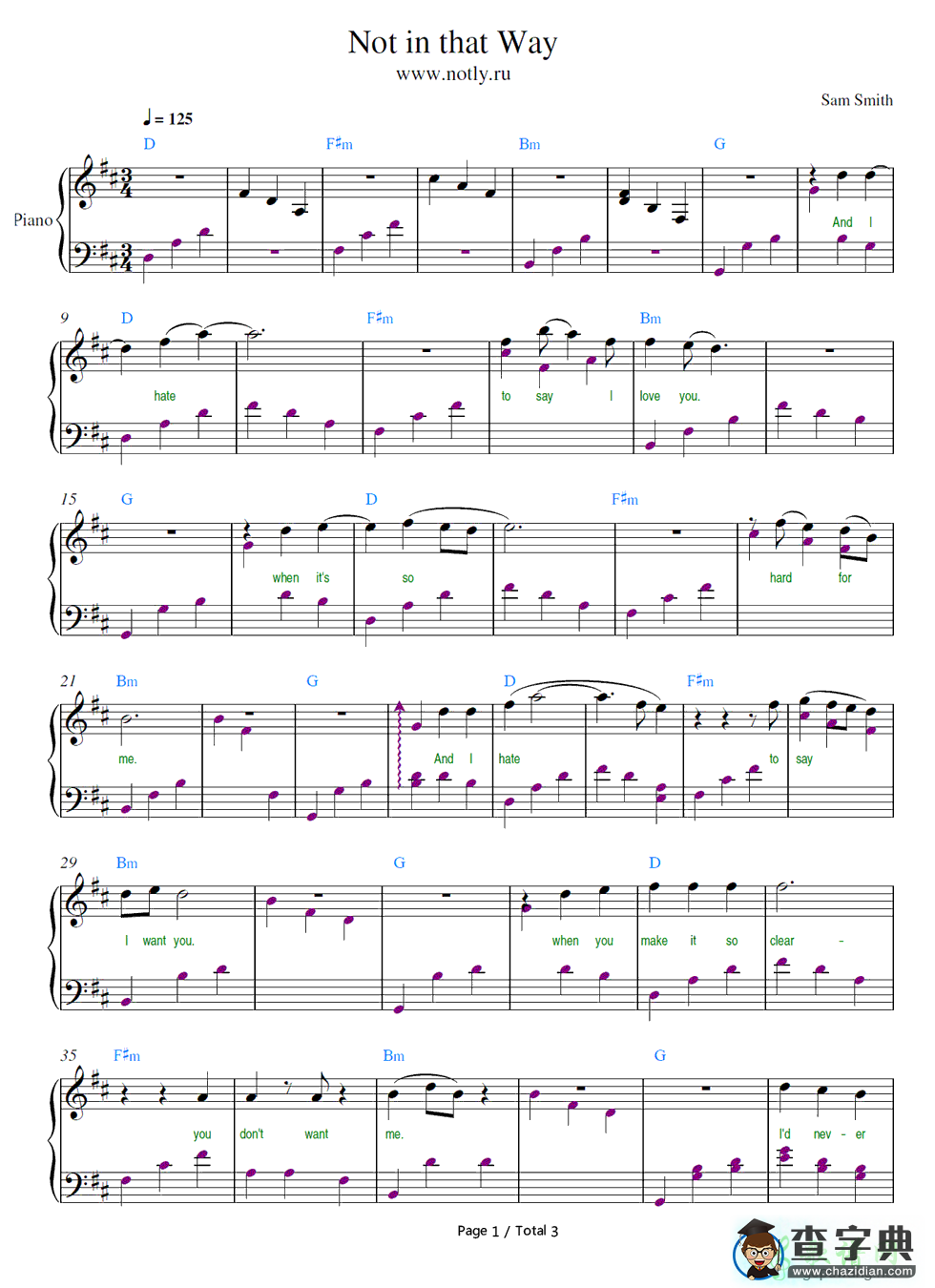 【Not in That Way钢琴谱】Sam Smith