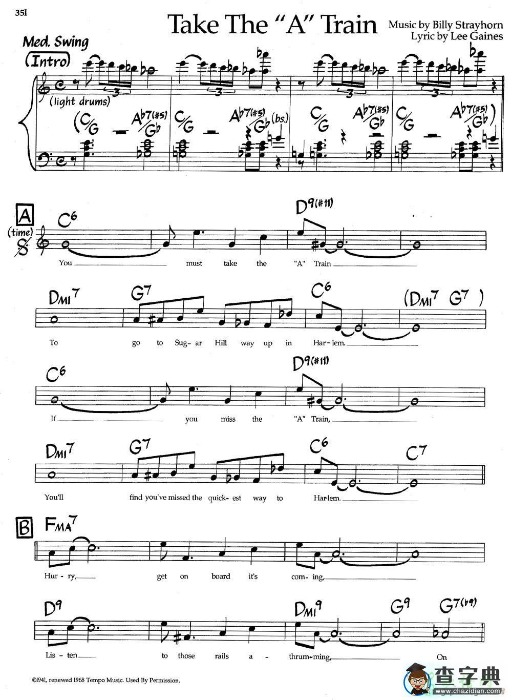 【Take The＂A＂Train钢琴谱】五线谱