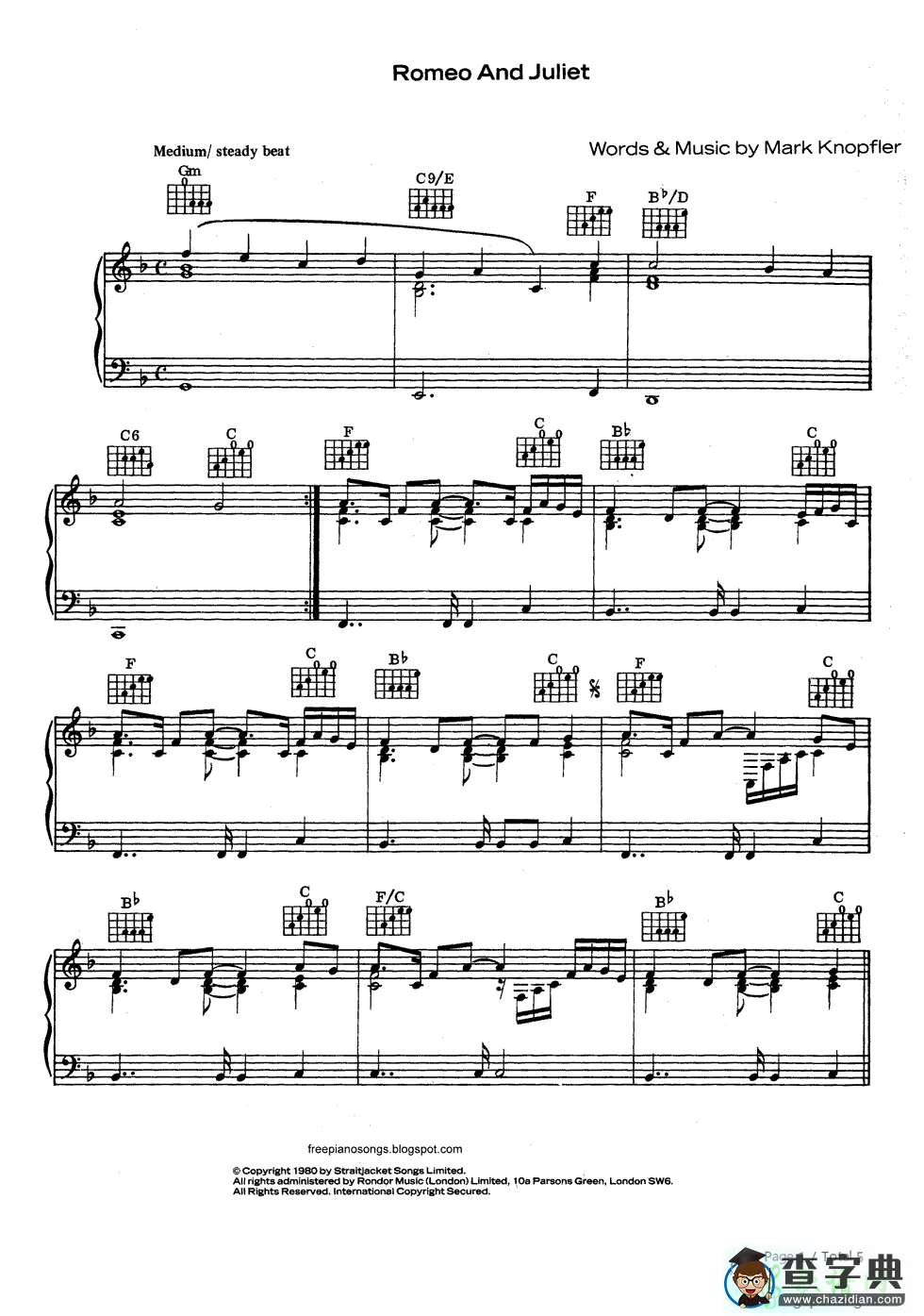 【Romeo and Juliet钢琴谱】五线谱
