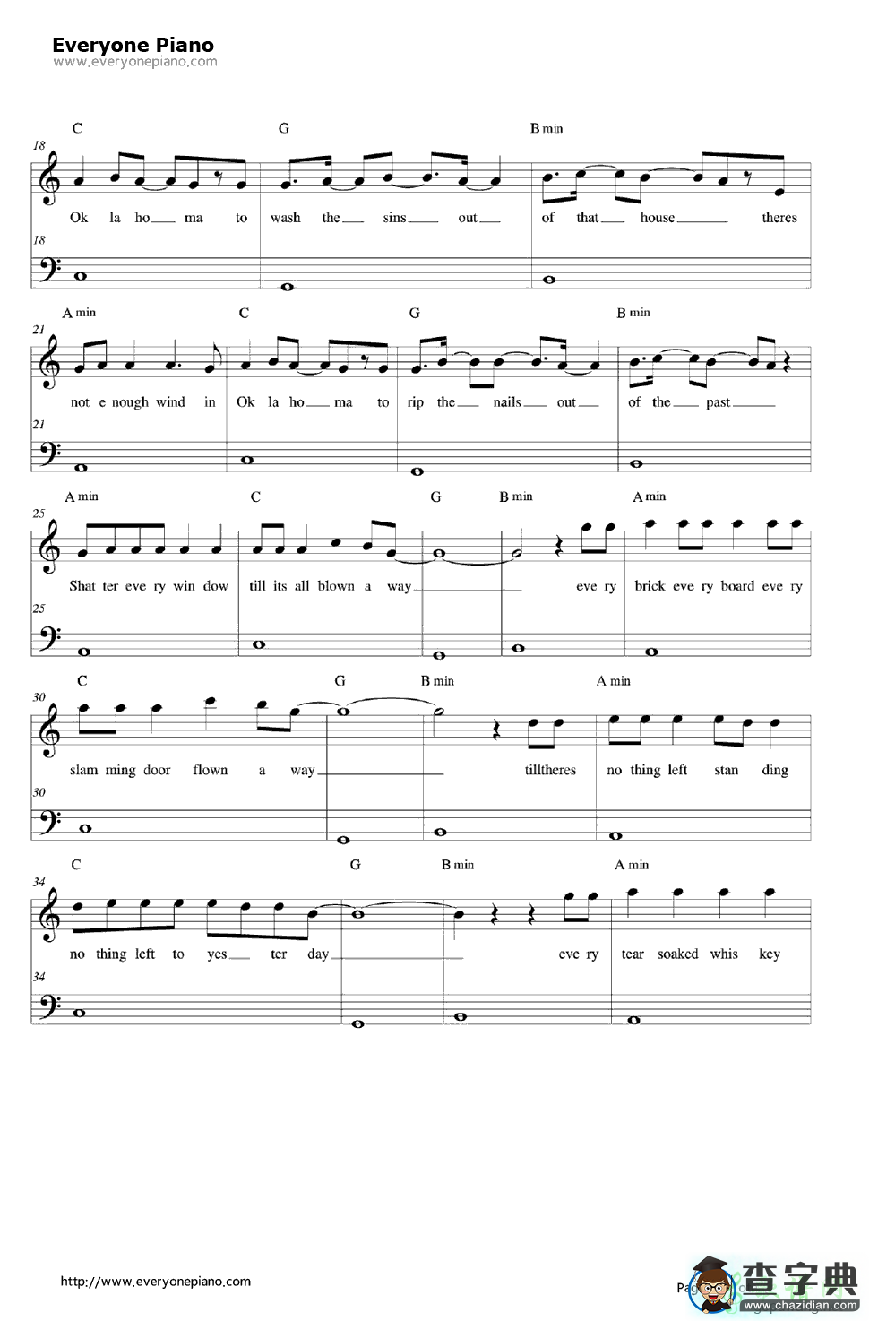 【Blown Away钢琴谱】Carrie Underwood