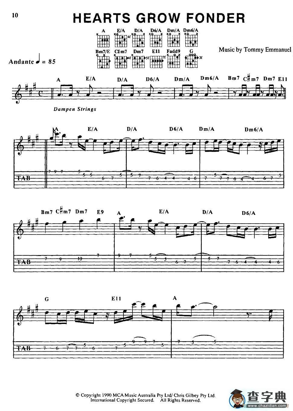tommy emmanuel：HEARTS GROW FONDER（指弹吉他）吉他谱